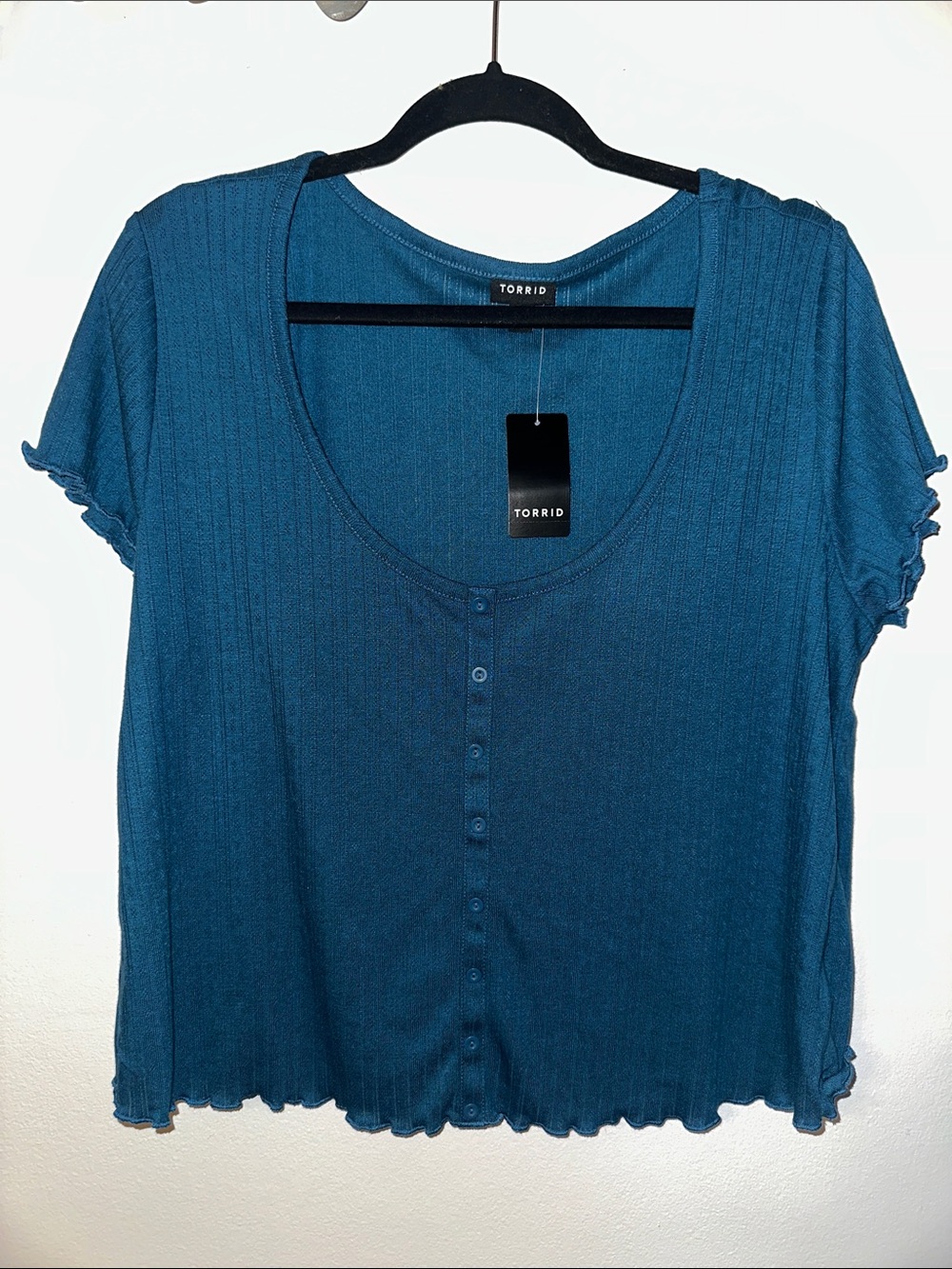 torrid Teal Ribbed Button-Front Scoop Crop Top
